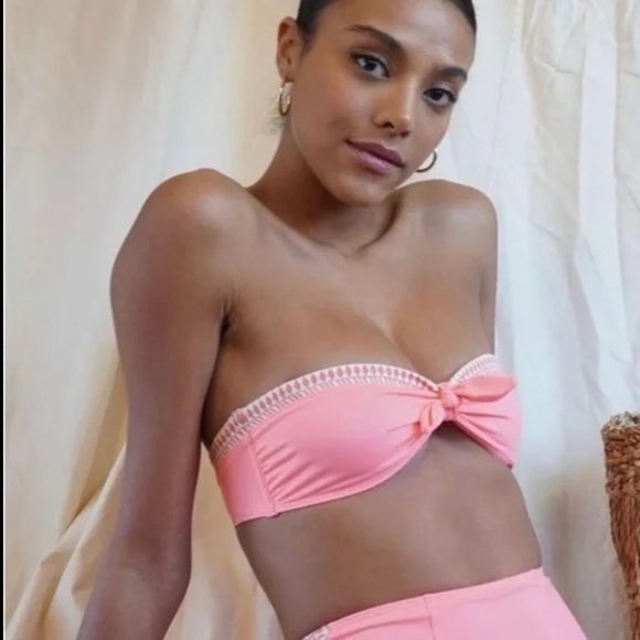 Lemlem Lena Bikini Swim Set Bandeau Halter Top (XL) & Tie Side Bottoms (L) Coral - Picture 11 of 15